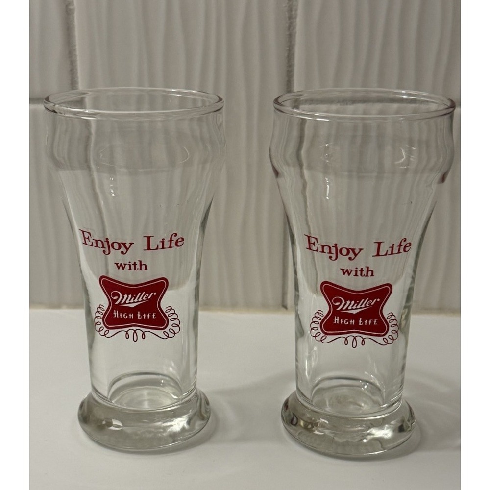 Miller High Life Collectible Beer Glass Red Logo Lot 2 Breweriana Barware MCM